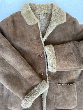 Women’s Suede Shearling Car Coat Brown Size XL